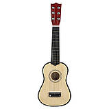 Дерев’яна дитяча гітара на 6 струн + медіатор (струни регулюються) Розмір 52 см, фото 3