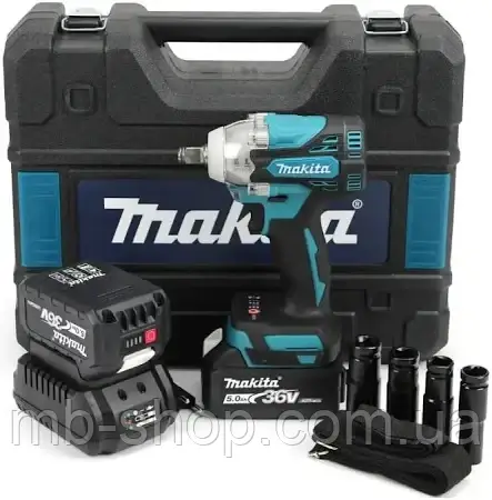 Акумуляторний гайковерт Makita DTW301 48V 6.0Ah | 2 АКБ + 4 голівки | Безщітковий, фото 1