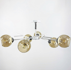 Люстра на 6 янтарних плафонів у білому корпусі Ø 60 см 088N/6 WT+CH+AM