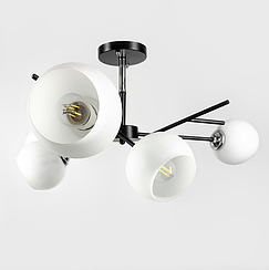 Люстра на 6 білих плафонів у чорному корпусі Ø 60 см 088N/6 BK+CH+WT