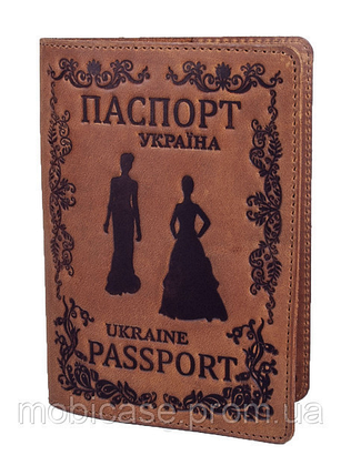 Обкладинка для паспорта VIP (антик рудий) тиснення "LADY", фото 1
