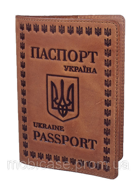 Обкладинка для паспорта VIP (антик рудий) тиснення "UKRAINE"