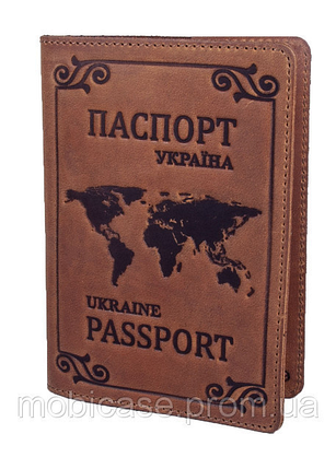Обкладинка для паспорта VIP (антик рудий) тиснення "WORLD", фото 1