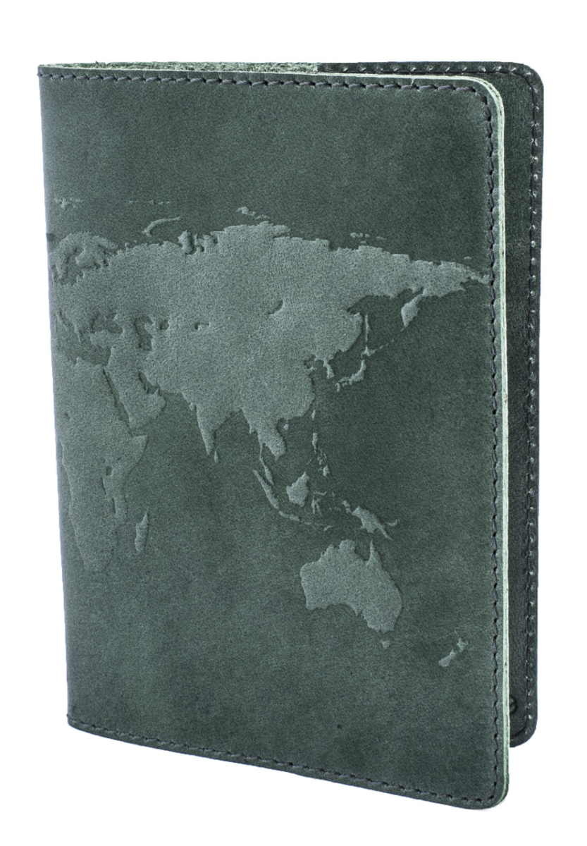 Обкладинка для паспорта VIP (хамелеон зелений) тиснення "WORLD MAP"