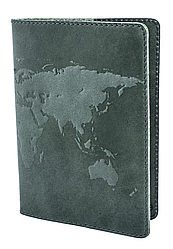 Обкладинка для паспорта VIP (хамелеон зелений) тиснення "WORLD MAP"