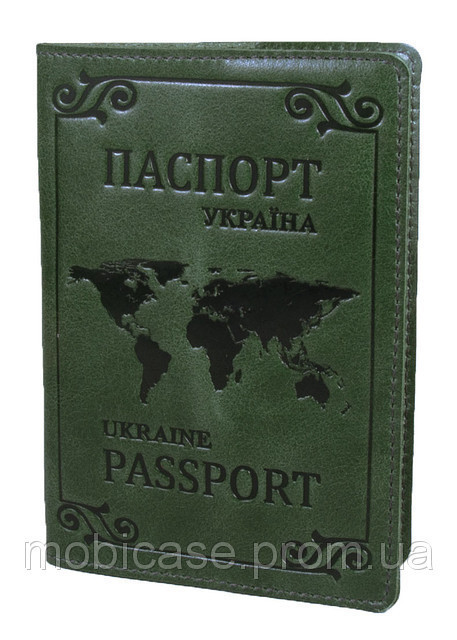 Обкладинка для паспорта VIP (хамелеон зелений) тиснення "WORLD"