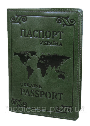 Обкладинка для паспорта VIP (хамелеон зелений) тиснення "WORLD", фото 1