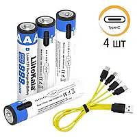Батарейки AAA акумуляторні LiitoKala з USB Type-C на 1.5V/888mWh, два способи заряджання — 4ШТ.