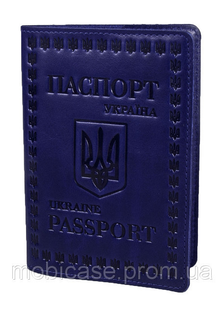 Обкладинка для паспорта VIP (хамелеон синій) тиснення "UKRAINE"