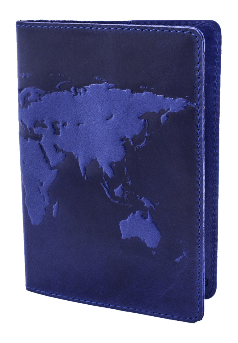 Обкладинка для паспорта VIP (хамелеон синій) тиснення "World Map"