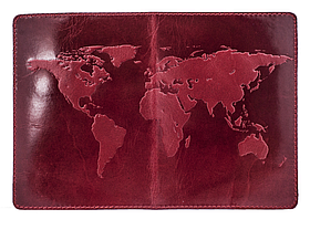 Обкладинка для паспорта VIP (хамелеон червоний) тиснення "WORLD MAP", фото 3