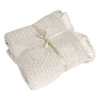 Вафельне простирадло-покривало з оборкою Піке мокко HomeBrand 160 х 210 см