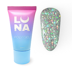 Полігель Luna Poly Gel No09, 30 мл (молочний із салатово-блакитними блискітками)