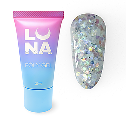 Полігель Luna Poly Gel No10, 30 мл (молочний із салатово-синіми блискітками)