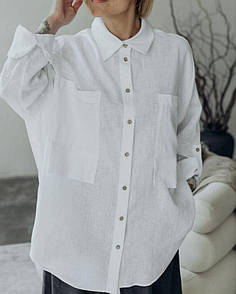 Сорочка біла лляна з накладними кишенями KAPTSOVA MKKS9049-2