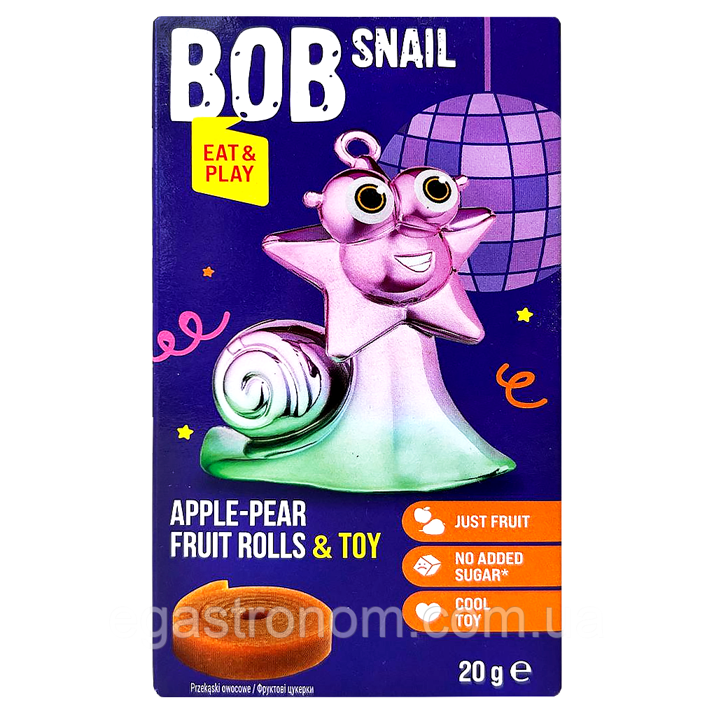 Цукерки натуральні яблуко-груша з іграшкою Равлик Боб Bob snail 20g 16шт/ящ (Код: 00-00014337)
