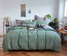 Постільна білизна Love You Варена бавовна Зелений+Сірий двостороння Євро