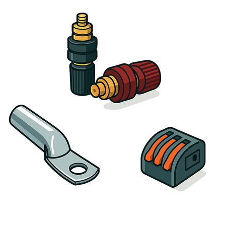 Елементи кріплення кабелю, клеми, клемні колодки