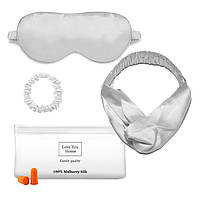 Шовковий набір Маска для сну, повязка на голову, гумка для волосся, беруші та косметичка Love You Сірий 100%