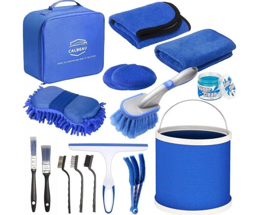 Набір щіток та аксесуарів для комплексного чищення автомобіля в тканинній сумці CS-003 (16 предметів), фото 1