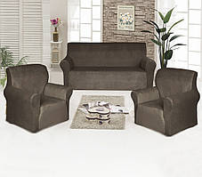 Набір чохлів на диван 3-місний і 2 крісла велюр какао Love You