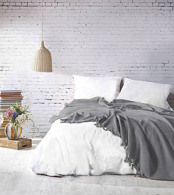 Покривало з бахромою Saheser Mona 100% хлопок 220×240см сірий