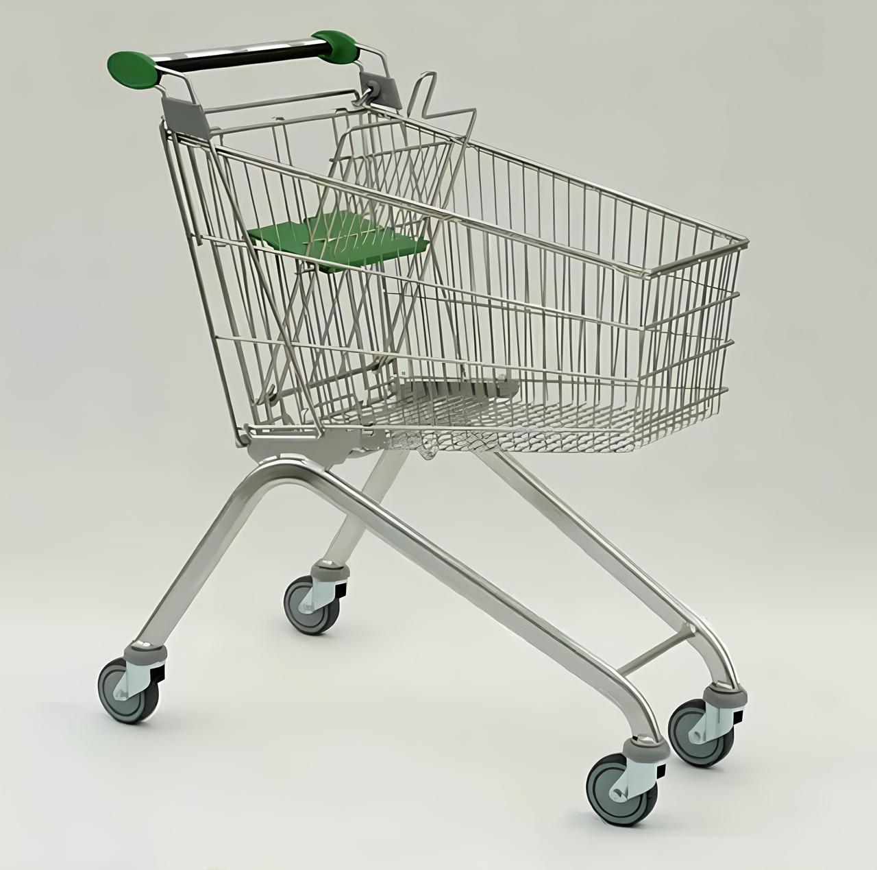 Б/В Покупецький візок WANZL EL 75 л (Німеччина) — міцна торгова візка із зеленою ручкою для магазину та супермаркету, фото 1