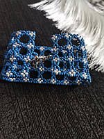 Браслет із бісеру ручної роботи «Геометрія» — синьо-білий