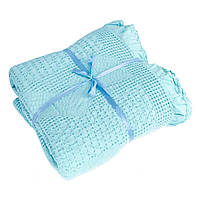 Вафельне простирадло-покривало з воланом Піке морська-хвиля HomeBrand 160 х 210 см