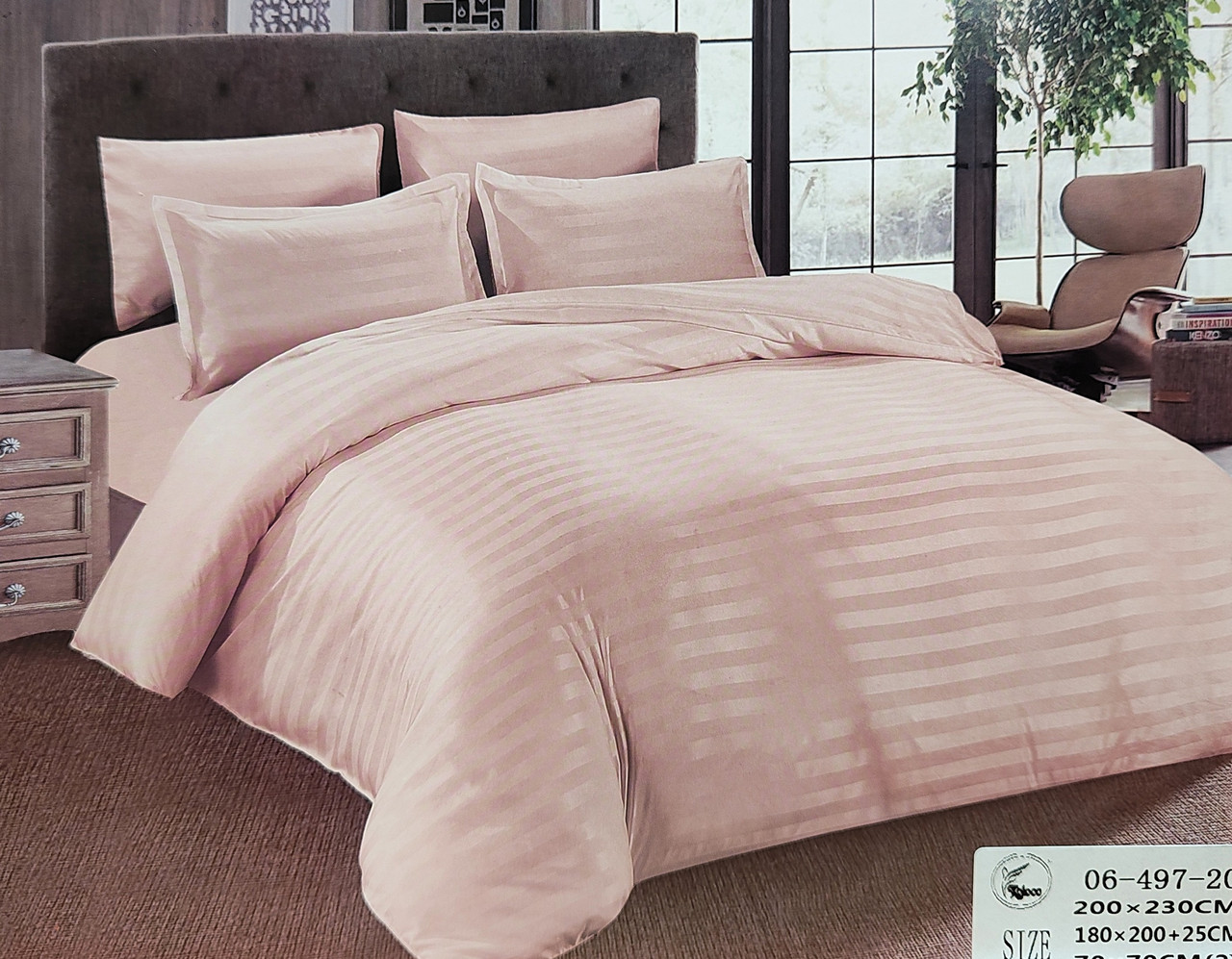 Постільна білизна простирадло на гумці Koloco Stripe Satin Евро - Світло рожевий