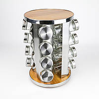 Набір ємностей для спецій на підставці 16 од. нерж. сталь та дерево LoveYouHome