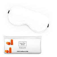 Шовковий набір Маска для сну, беруші та косметичка Love You Айворі 100% шовк