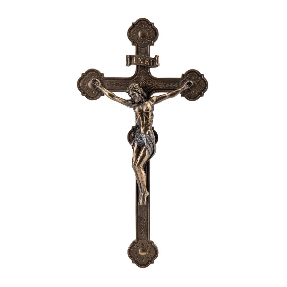 Хрест настінний з кріпленням Veronese Розп'яття 38х20 см 76435 бронзове покриття