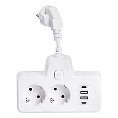 Мережевий фільтр на 2 євро розетки з 2 USB та 2 Type-C 4 порти Білий Lugi