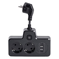 Мережевий фільтр на 2 євро розетки з 2 USB та 2 Type-C 4 порти Чорний Lugi