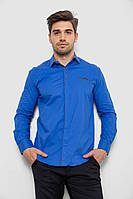 Рубашка мужская цвета электрик из хлопка с лайкрой и контрастной отделкой
