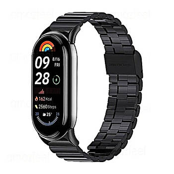 Ремінець для фітнес-браслету Xiaomi Mi Band 8 і 9 Type D металевий чорний