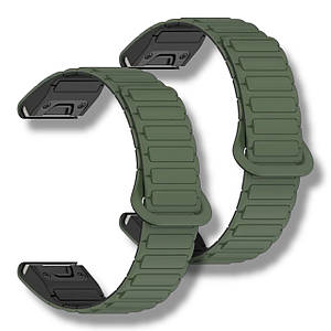 Ремешок 2шт CDK для Garmin Instinct | 22mm Silicone Shaped Magnetic Band (019626) (green / black)