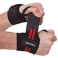 Бинти кистьові для жиму 2 шт STRENGTH WRIST WRAPS Zelart SB-167070 Чорний-червоний