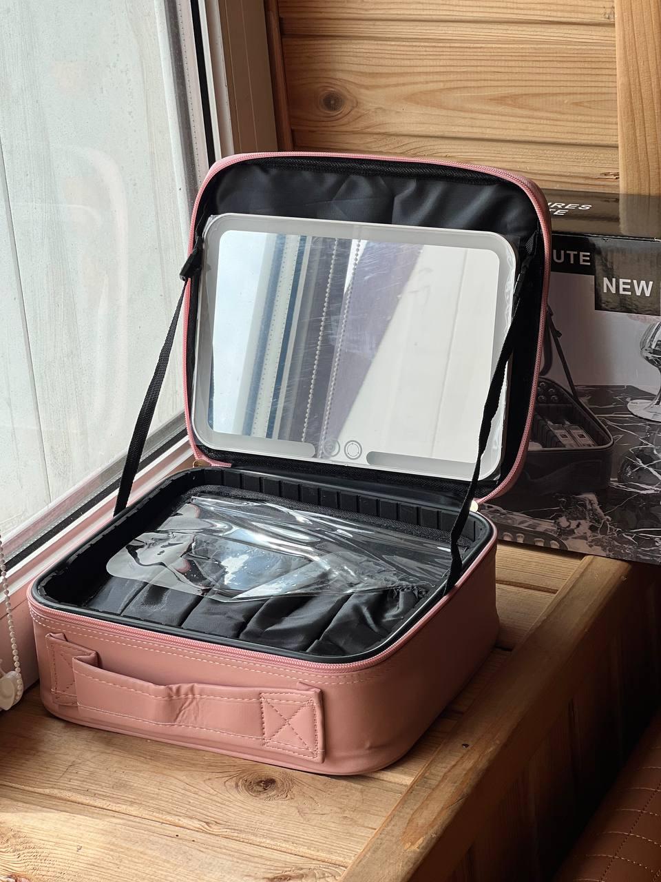 Портативна шкіряна косметичка з дзеркалом та підсвічуванням 26x23x11 см Лучшая цена, фото 1