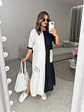 Чорно-молочна довга літня лляна сукня вільного крою, фото 2
