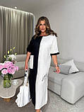 Чорно-молочна довга літня лляна сукня вільного крою, фото 4