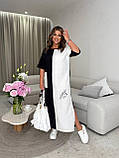 Чорно-молочна довга літня лляна сукня вільного крою, фото 5
