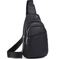 Сумка слінг TIDING BAG A25F-515-1A чорна натуральна шкіра для чоловіків через плече