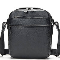 Чоловіча шкіряна сумка через плече 23х26х8, барсетка для телефону та документів Tiding Bag 711511 чорна