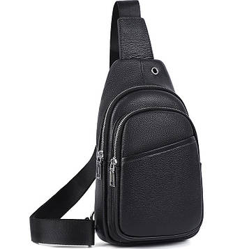 Сумка слінг чоловіча через плече 17х32х8, бананка з натуральної шкіри TIDING BAG A25F-515-1A чорна
