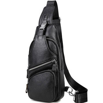 Сумка-слінг чоловіча на плече 17х32х7, нагрудний шкіряний рюкзак для міста TIDING BAG MK16094 чорний