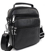 Чоловіча сумка-барсетка шкіряна 22х24х8 / месенджер на одне плече для міста та подорожей, чорний
