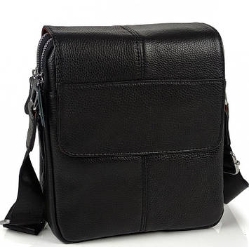 Шкіряна сумка BEXHILL TD-21334A чорна м'яка месенджер через плече для чоловіків з блискавкою