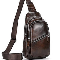Сумка-слинг TIDING BAG 62867 коричнева шкіряна для чоловіків з регульованим ременем